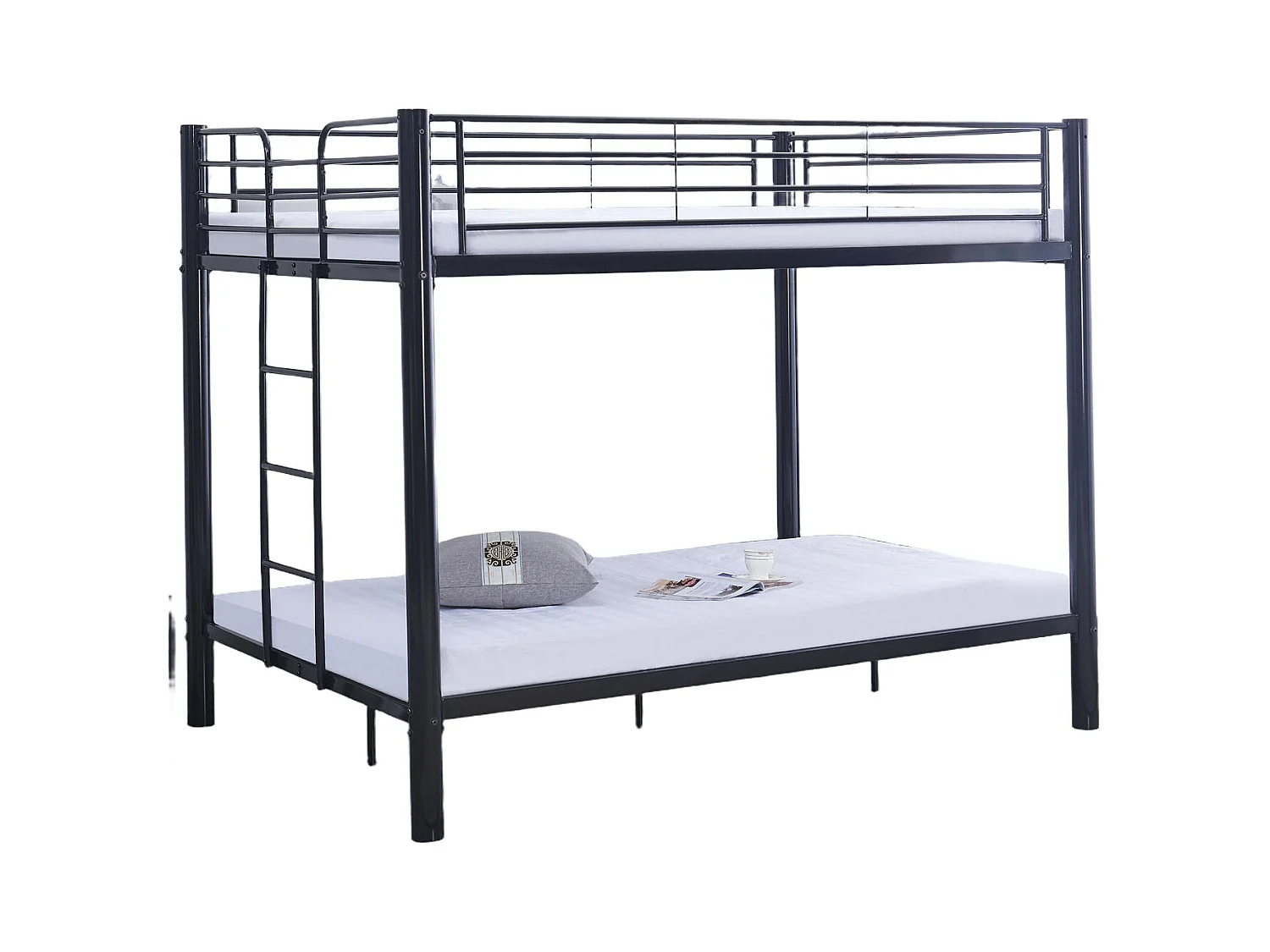 Pack Lit superposé en métal noir + matelas compris 4 places 2+2 COLOSSE 140x190 cm sommier inclus