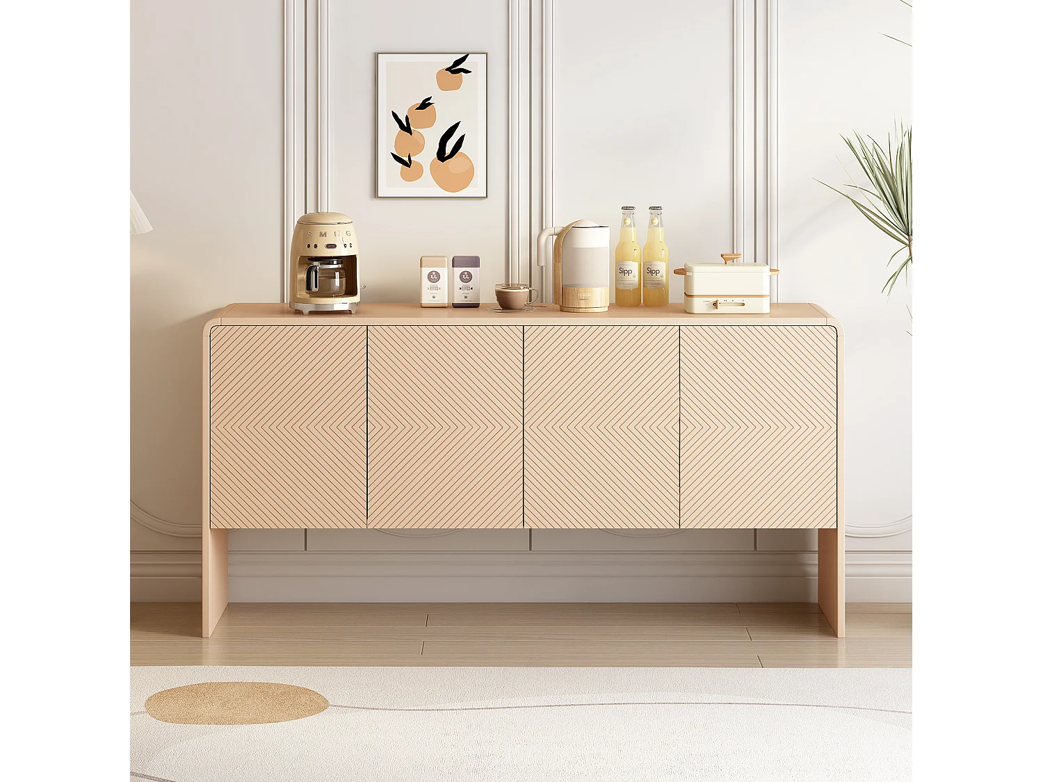 URBAN MEUBLE Buffet effet bois 4 portes avec motifs rainurés bords arrondis