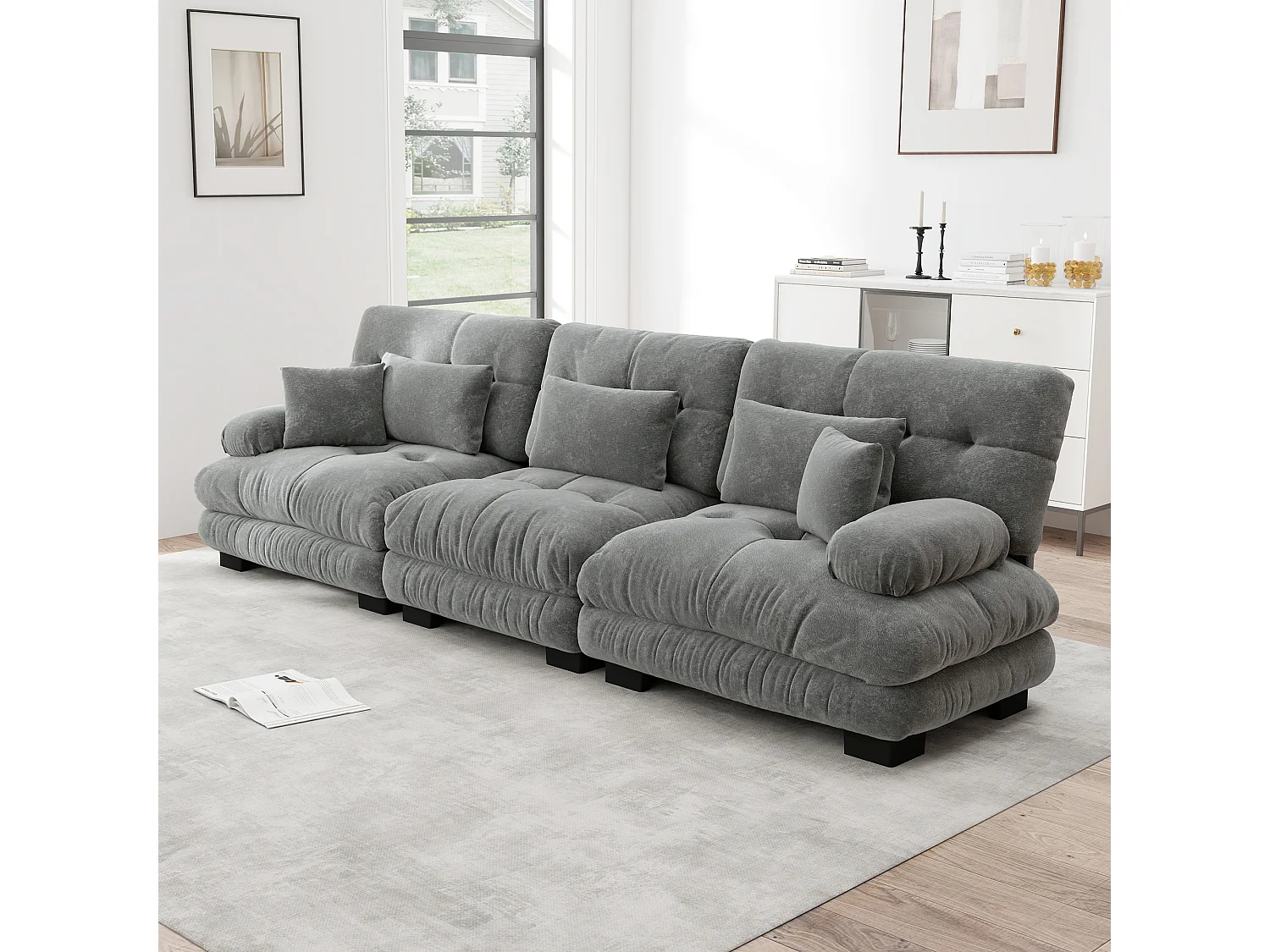 URBAN MEUBLE Canapé modulable 3 places en tissu chenille gris