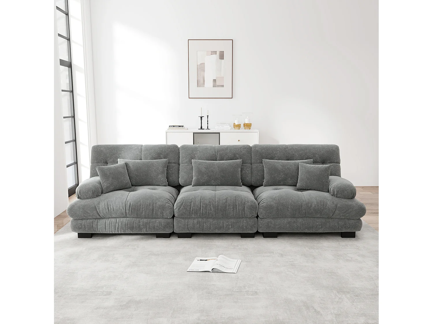 URBAN MEUBLE Canapé modulable 3 places en tissu chenille gris