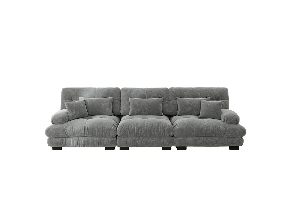 URBAN MEUBLE Canapé modulable 3 places en tissu chenille gris