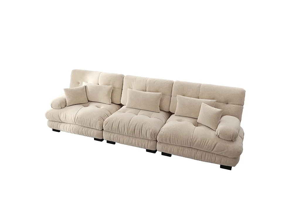 URBAN MEUBLE Canapé rembourré modulable 3 places en tissu chenille creme assise profonde