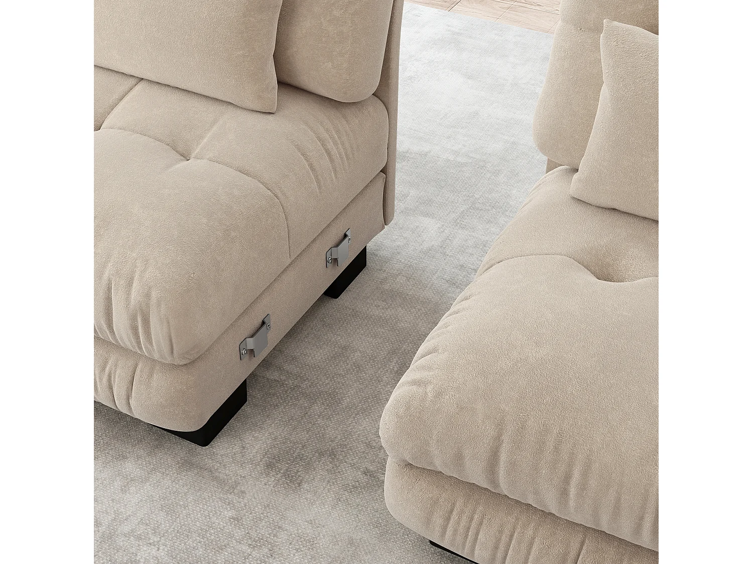URBAN MEUBLE Canapé rembourré modulable 3 places en tissu chenille creme assise profonde