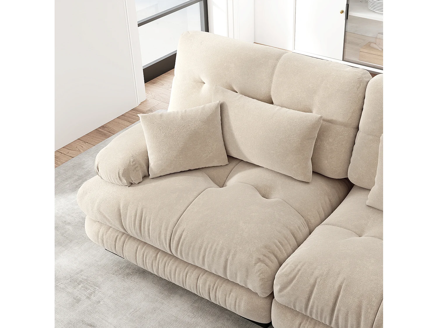 URBAN MEUBLE Canapé rembourré modulable 3 places en tissu chenille creme assise profonde