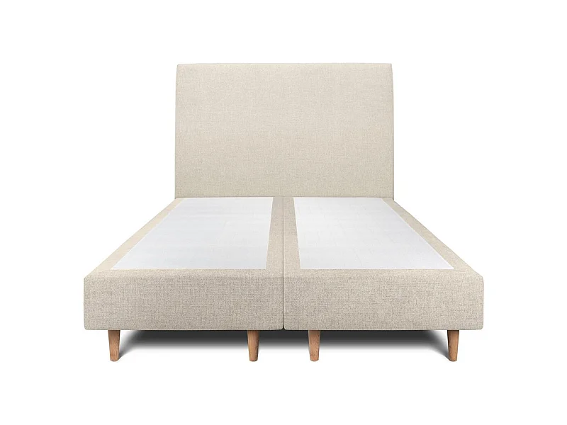 Lit 160x200cm avec tête de lit tapissier tissu et double sommier tapissier Beige clair - Hauteur totale : 35cm