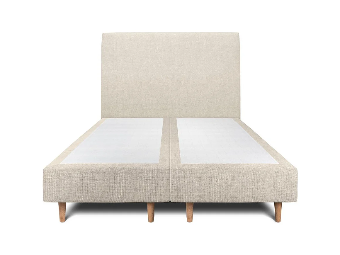 Lit 160x200cm avec tête de lit tapissier tissu et double sommier tapissier Beige clair - Hauteur totale : 35cm