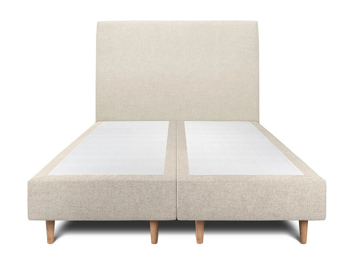 Lit 160x200cm avec tête de lit tapissier tissu et double sommier tapissier Beige clair - Hauteur totale : 35cm