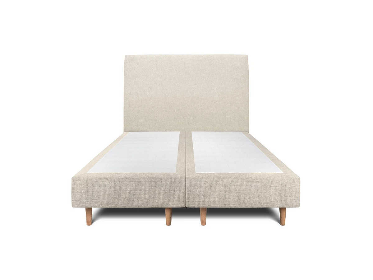 Lit 160x200cm avec tête de lit tapissier tissu et double sommier tapissier Beige clair - Hauteur totale : 35cm