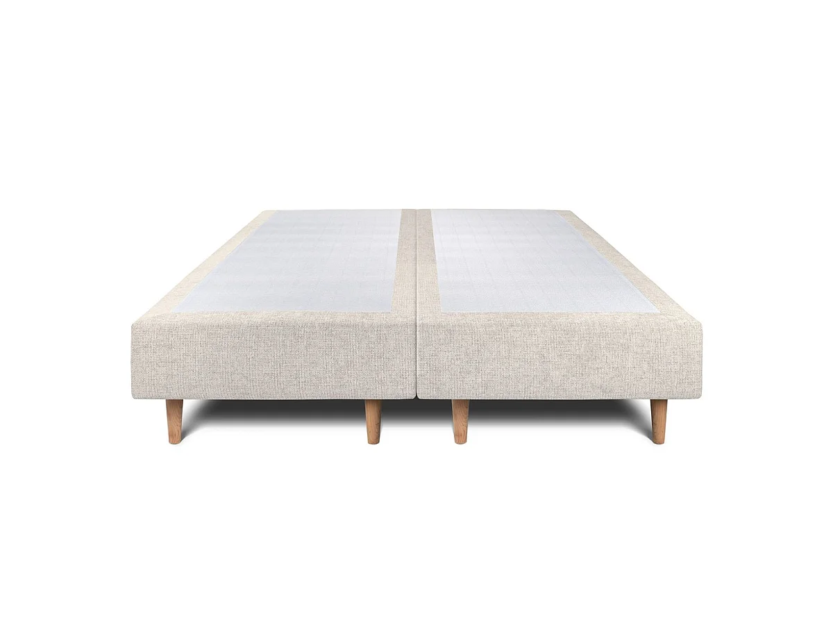 Lit 160x200cm avec tête de lit tapissier tissu et double sommier tapissier Beige clair - Hauteur totale : 35cm