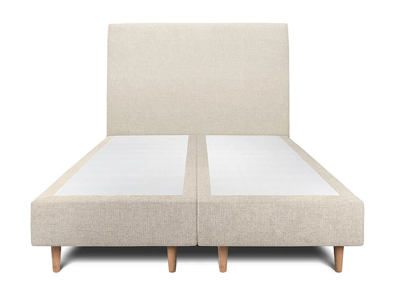 Lit 160x200cm avec tête de lit tapissier tissu et double sommier tapissier Beige clair - Hauteur totale : 35cm