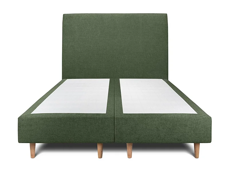 Lit 160x200cm avec tête de lit tapissier tissu et double sommier tapissier vert - Hauteur totale : 35cm