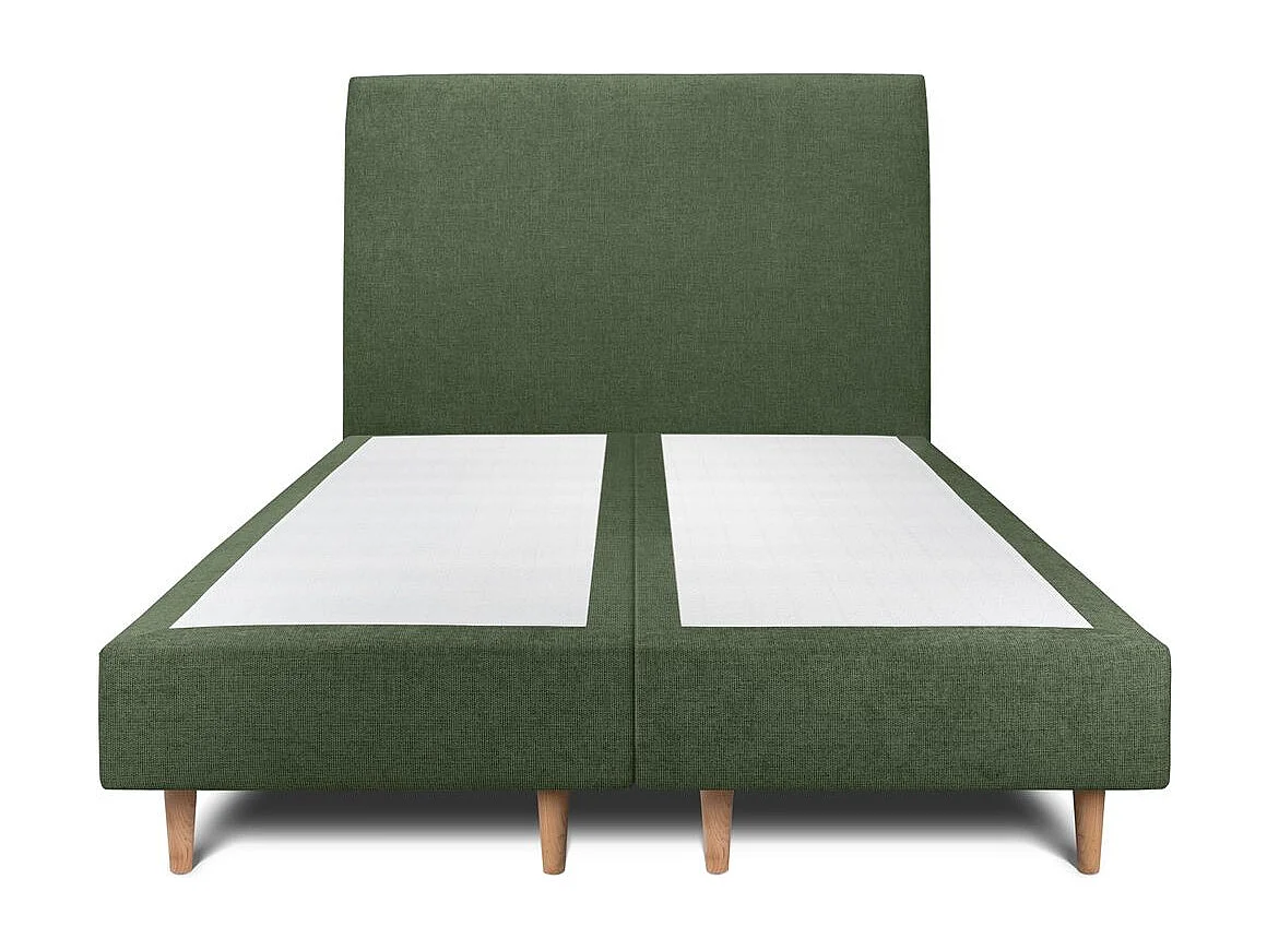 Lit 160x200cm avec tête de lit tapissier tissu et double sommier tapissier vert - Hauteur totale : 35cm