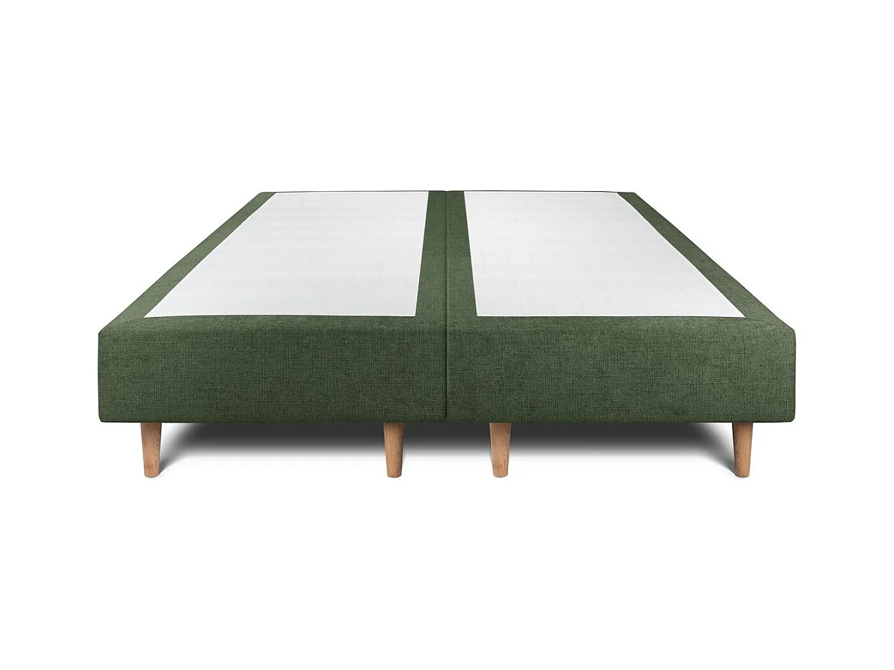 Lit 160x200cm avec tête de lit tapissier tissu et double sommier tapissier vert - Hauteur totale : 35cm