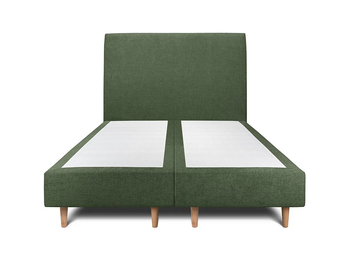 Lit 160x200cm avec tête de lit tapissier tissu et double sommier tapissier vert - Hauteur totale : 35cm