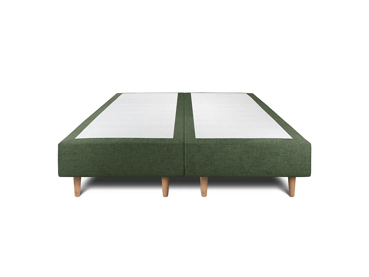Lit 160x200cm avec tête de lit tapissier tissu et double sommier tapissier vert - Hauteur totale : 35cm