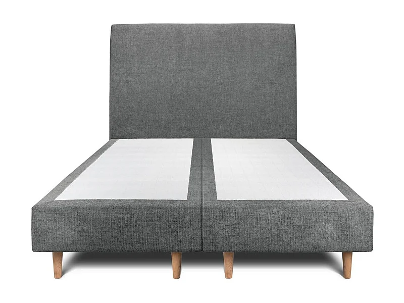 Lit 160x200cm avec tête de lit tapissier tissu et double sommier tapissier gris anthracite - Hauteur totale : 35cm