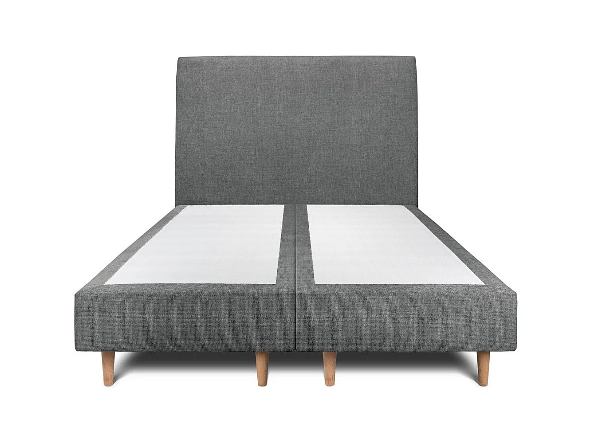 Lit 160x200cm avec tête de lit tapissier tissu et double sommier tapissier gris anthracite - Hauteur totale : 35cm