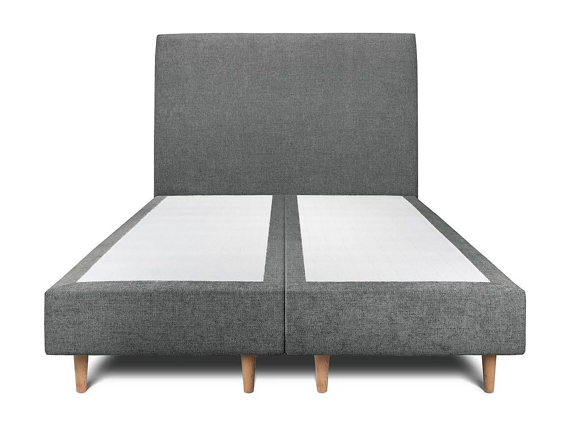 Lit 160x200cm avec tête de lit tapissier tissu et double sommier tapissier gris anthracite - Hauteur totale : 35cm