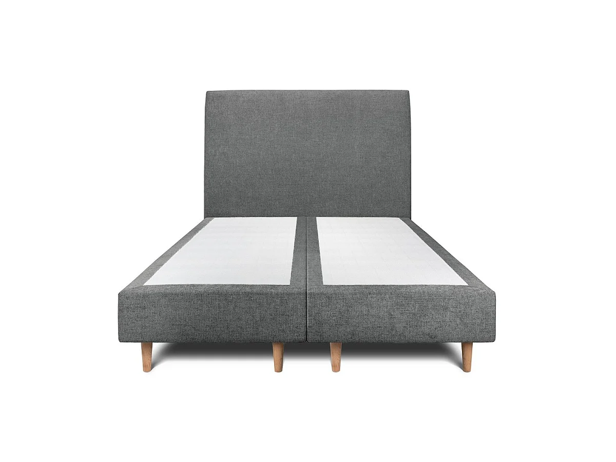 Lit 160x200cm avec tête de lit tapissier tissu et double sommier tapissier gris anthracite - Hauteur totale : 35cm
