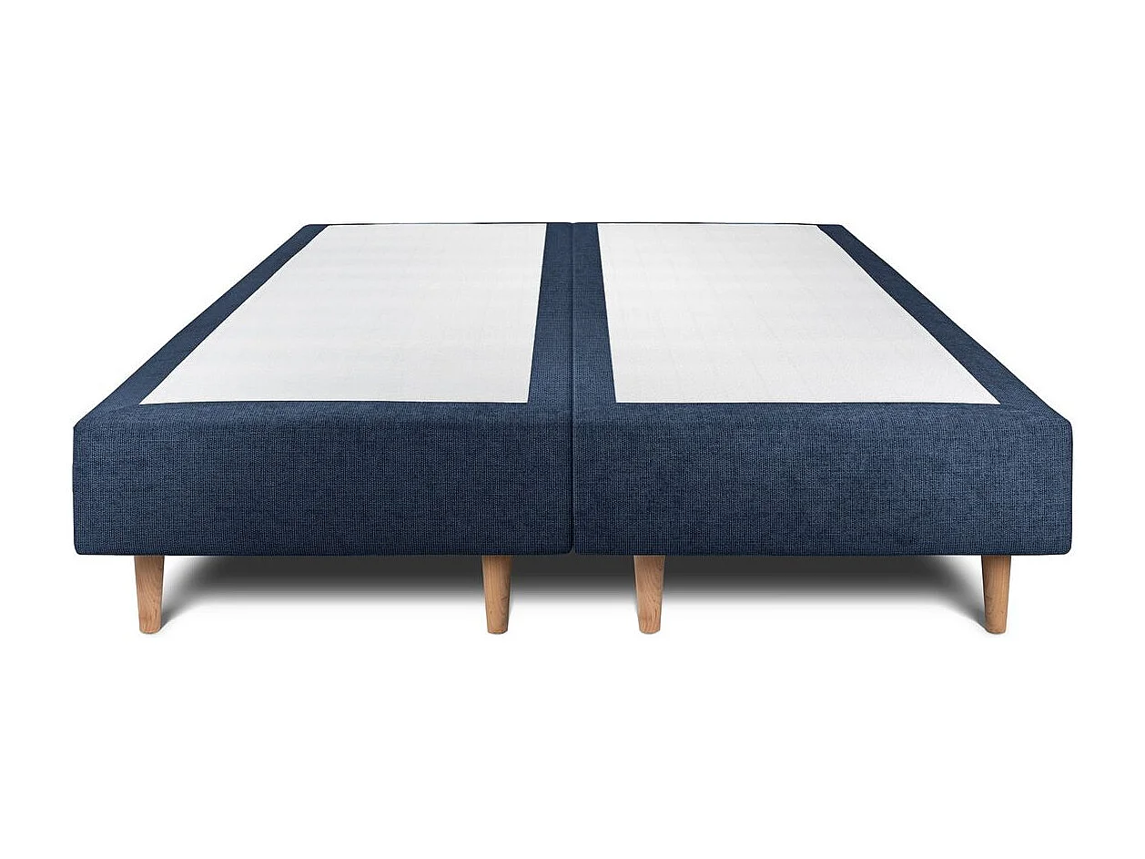 Lit 160x200cm avec tête de lit tapissier tissu et double sommier tapissier bleu - Hauteur totale : 35cm