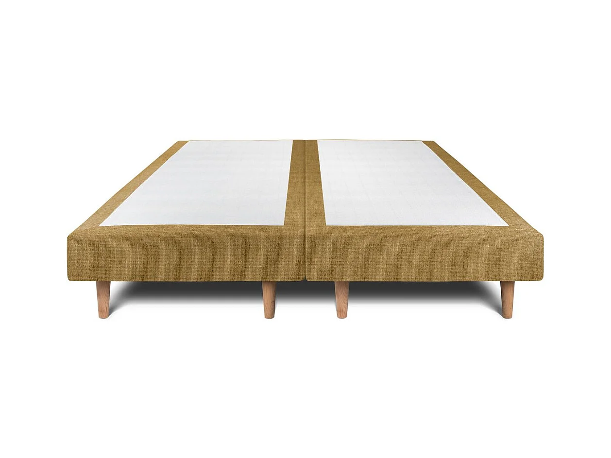 Lit 160x200cm avec tête de lit capitonnée tissu et double sommier tapissier jaune - Hauteur totale : 29cm