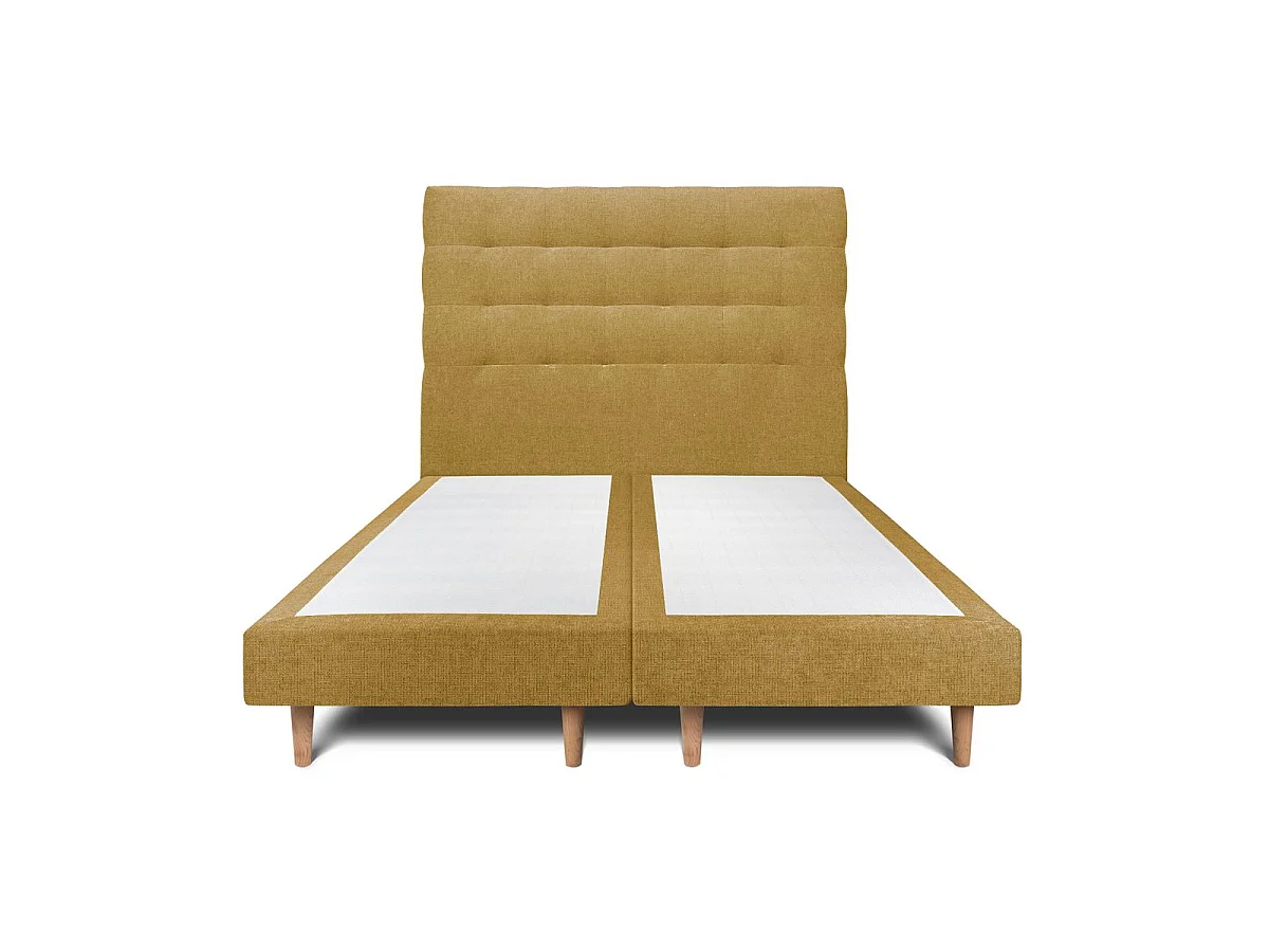 Lit 160x200cm avec tête de lit capitonnée tissu et double sommier tapissier jaune - Hauteur totale : 29cm
