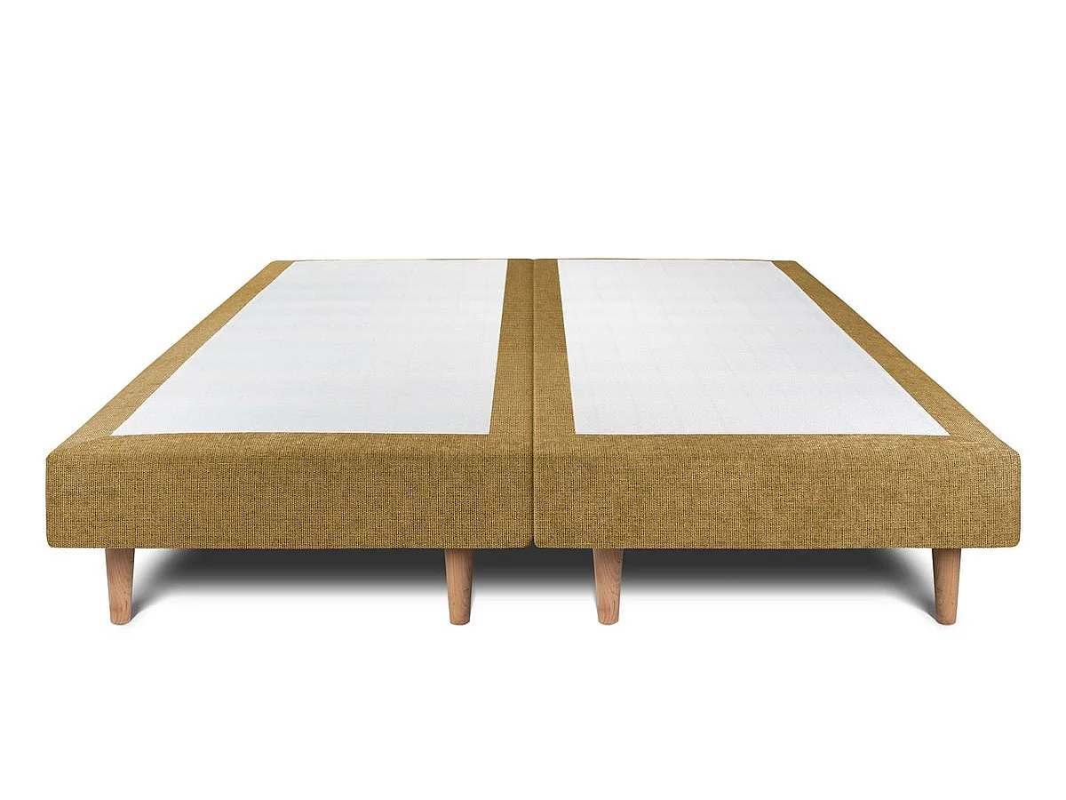 Lit 160x200cm avec tête de lit capitonnée tissu et double sommier tapissier jaune - Hauteur totale : 29cm