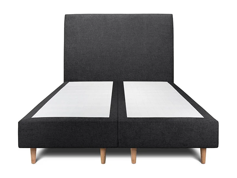 Lit 160x200cm avec tête de lit tapissier tissu et double sommier tapissier noir - Hauteur totale : 35cm