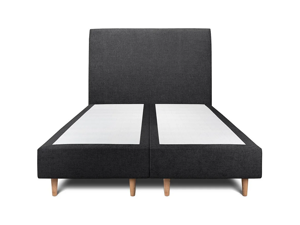 Lit 160x200cm avec tête de lit tapissier tissu et double sommier tapissier noir - Hauteur totale : 35cm
