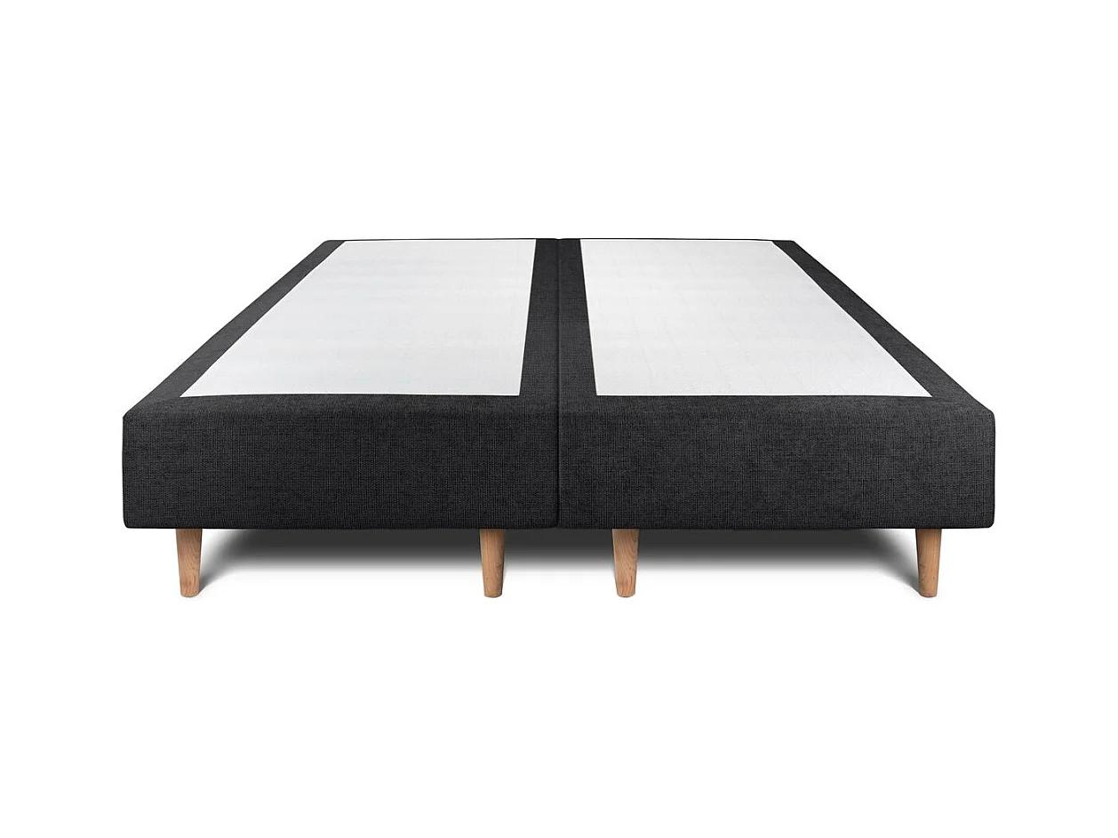 Lit 160x200cm avec tête de lit tapissier tissu et double sommier tapissier noir - Hauteur totale : 35cm