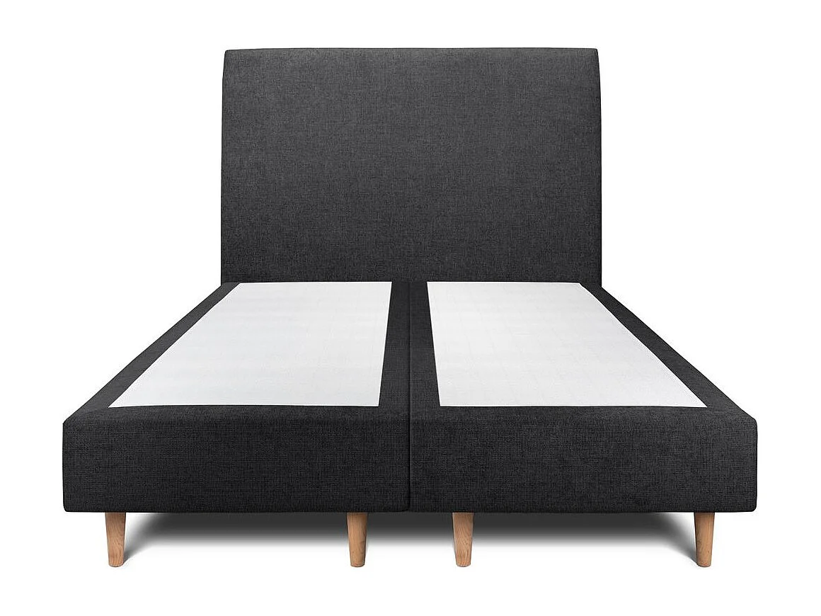Lit 160x200cm avec tête de lit tapissier tissu et double sommier tapissier noir - Hauteur totale : 35cm