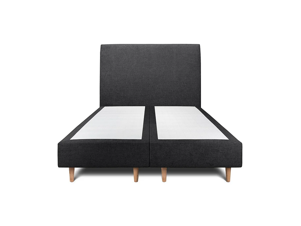Lit 160x200cm avec tête de lit tapissier tissu et double sommier tapissier noir - Hauteur totale : 35cm