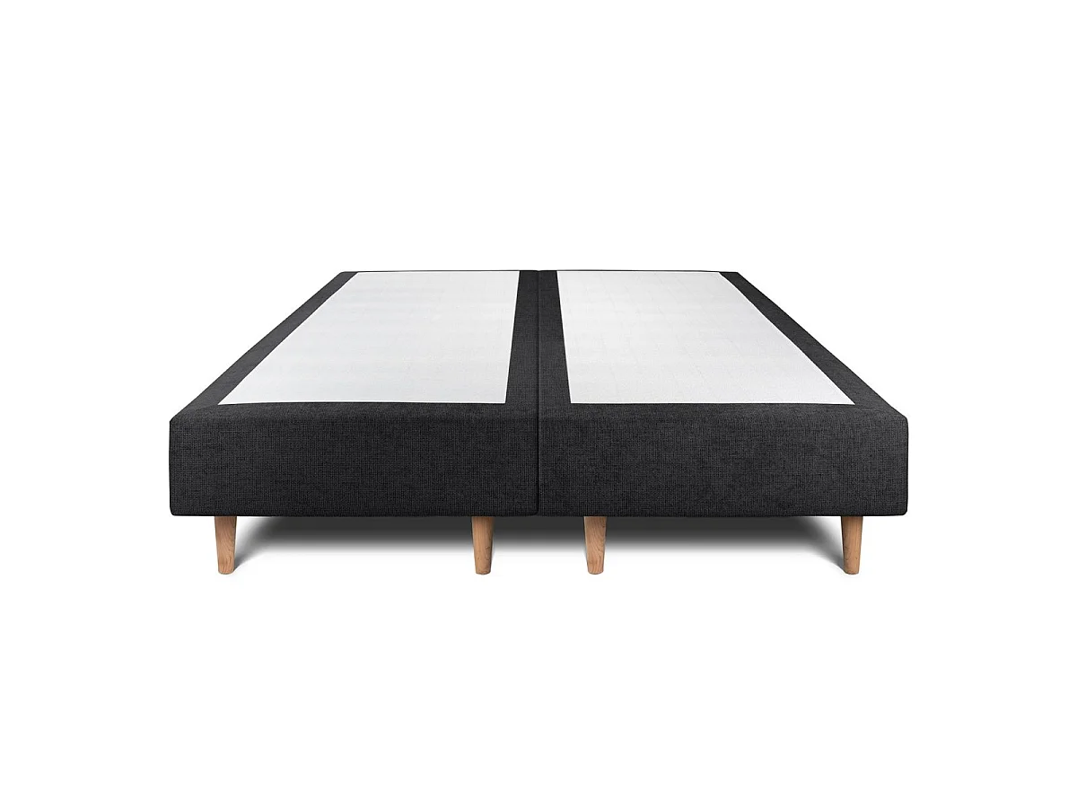Lit 160x200cm avec tête de lit tapissier tissu et double sommier tapissier noir - Hauteur totale : 35cm
