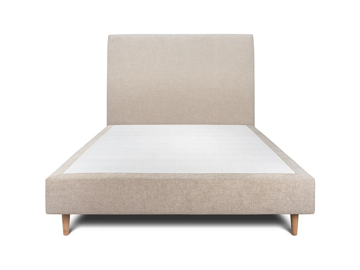 Lit 140x190cm avec tête de lit tapissier tissu et sommier tapissier beige brun - Hauteur totale : 35cm