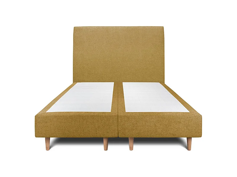 Lit 160x200cm avec tête de lit tapissier tissu et double sommier tapissier jaune - Hauteur totale : 35cm