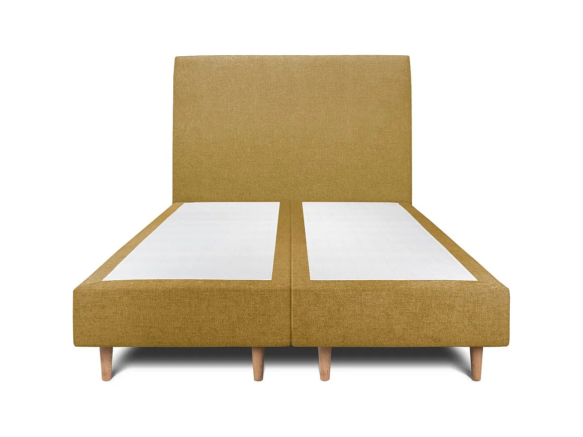 Lit 160x200cm avec tête de lit tapissier tissu et double sommier tapissier jaune - Hauteur totale : 35cm