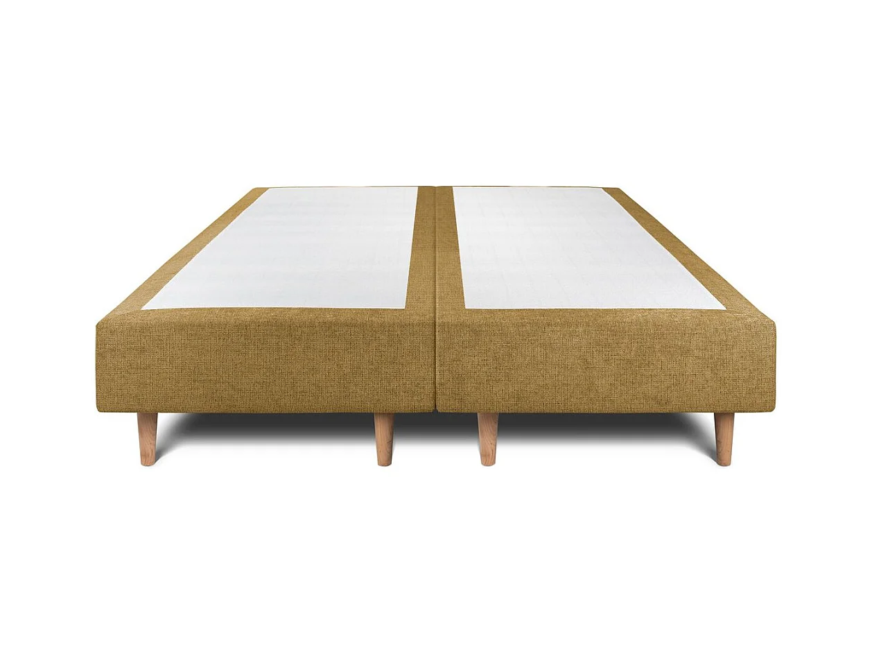 Lit 160x200cm avec tête de lit tapissier tissu et double sommier tapissier jaune - Hauteur totale : 35cm