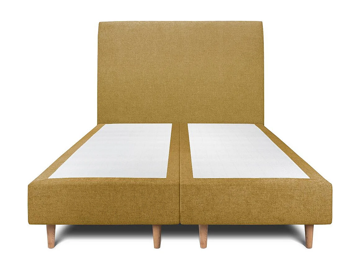 Lit 160x200cm avec tête de lit tapissier tissu et double sommier tapissier jaune - Hauteur totale : 35cm