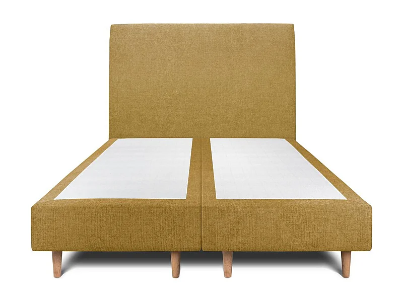 Lit 160x200cm avec tête de lit tapissier tissu et double sommier tapissier jaune - Hauteur totale : 35cm