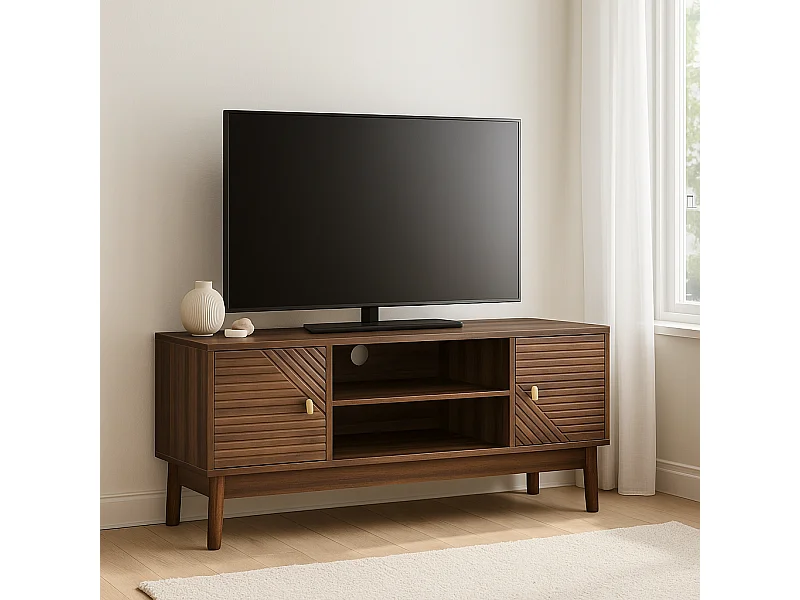 URBAN MEUBLE Meuble TV effet bois vintage 2 portes et 2 niches