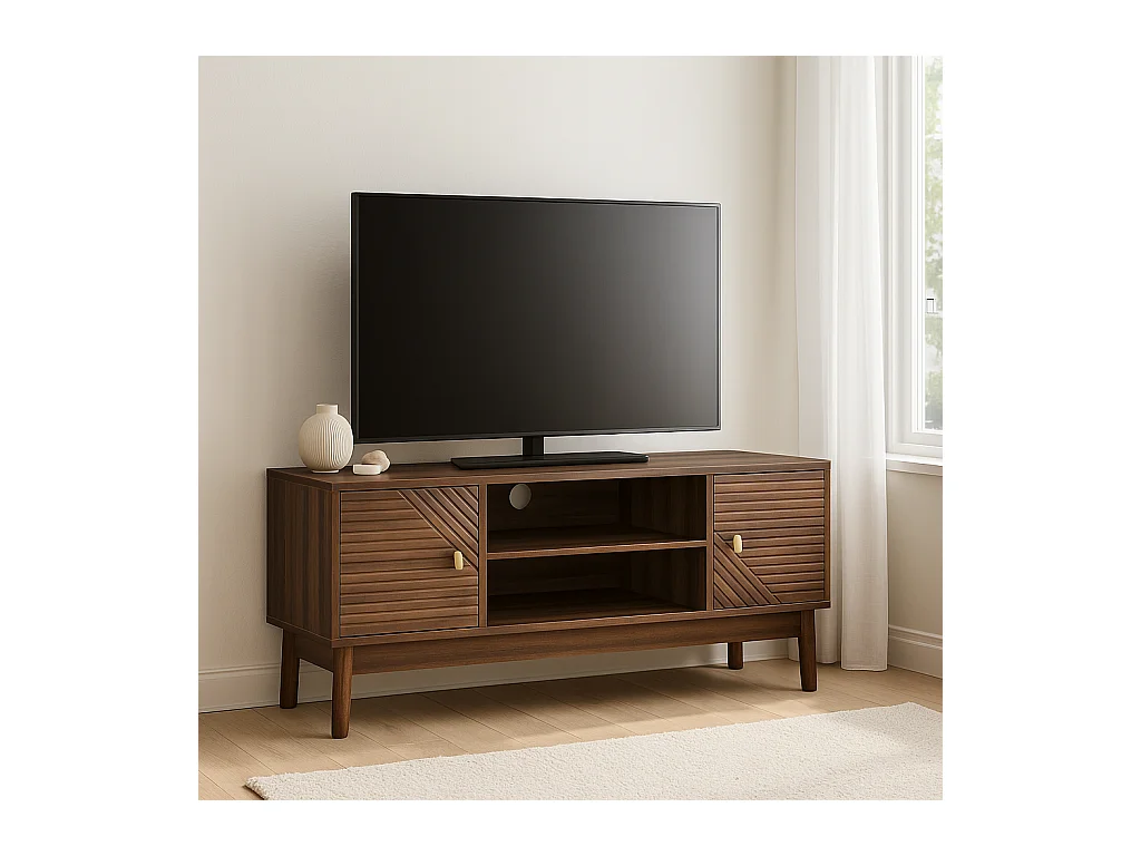 URBAN MEUBLE Meuble TV effet bois vintage 2 portes et 2 niches