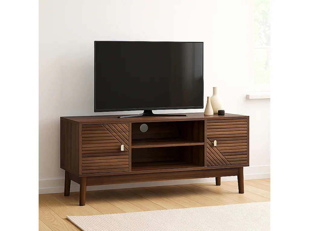 URBAN MEUBLE Meuble TV effet bois vintage 2 portes et 2 niches