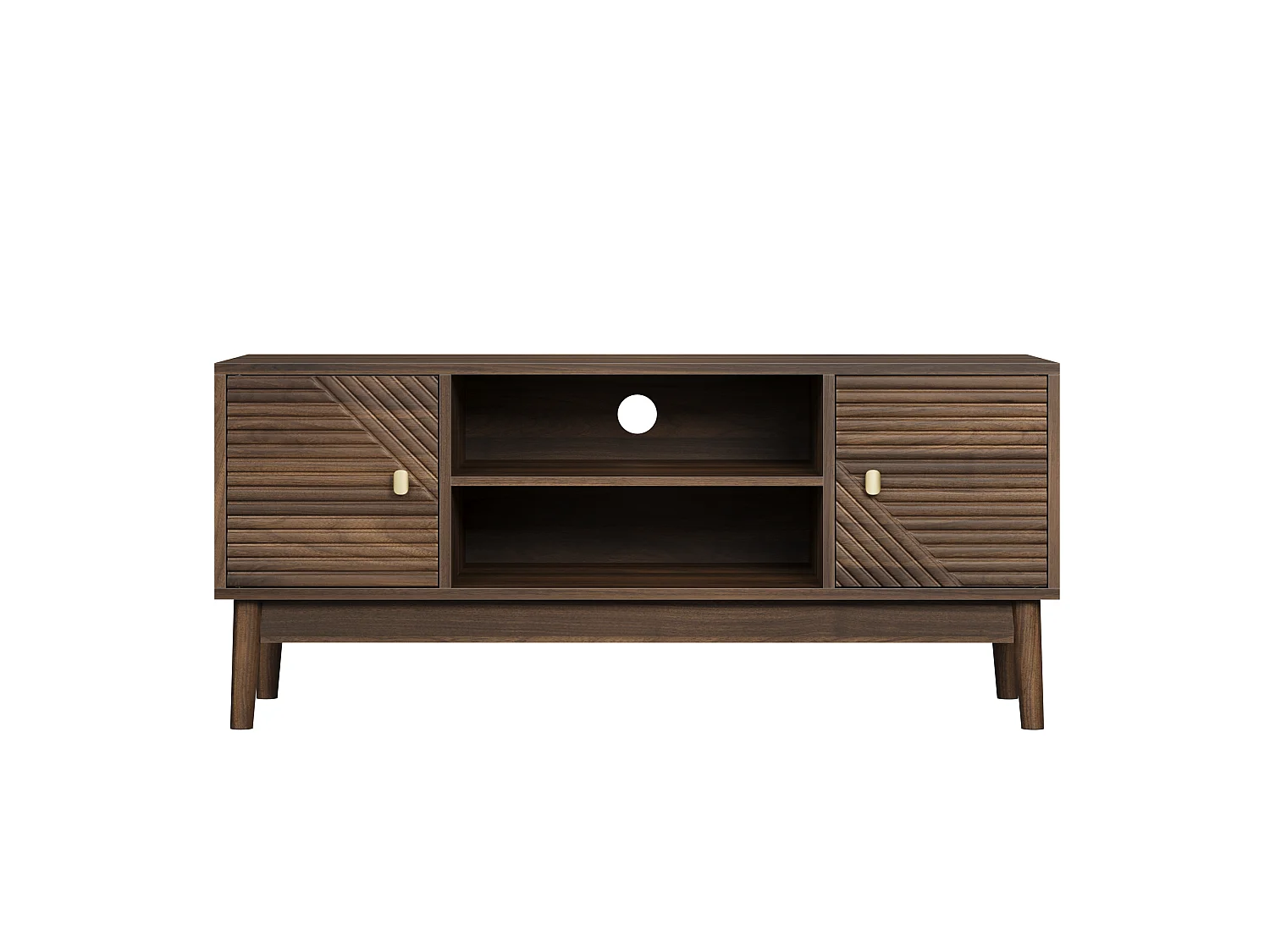 Meuble TV effet bois vintage 2 portes et 2 niches