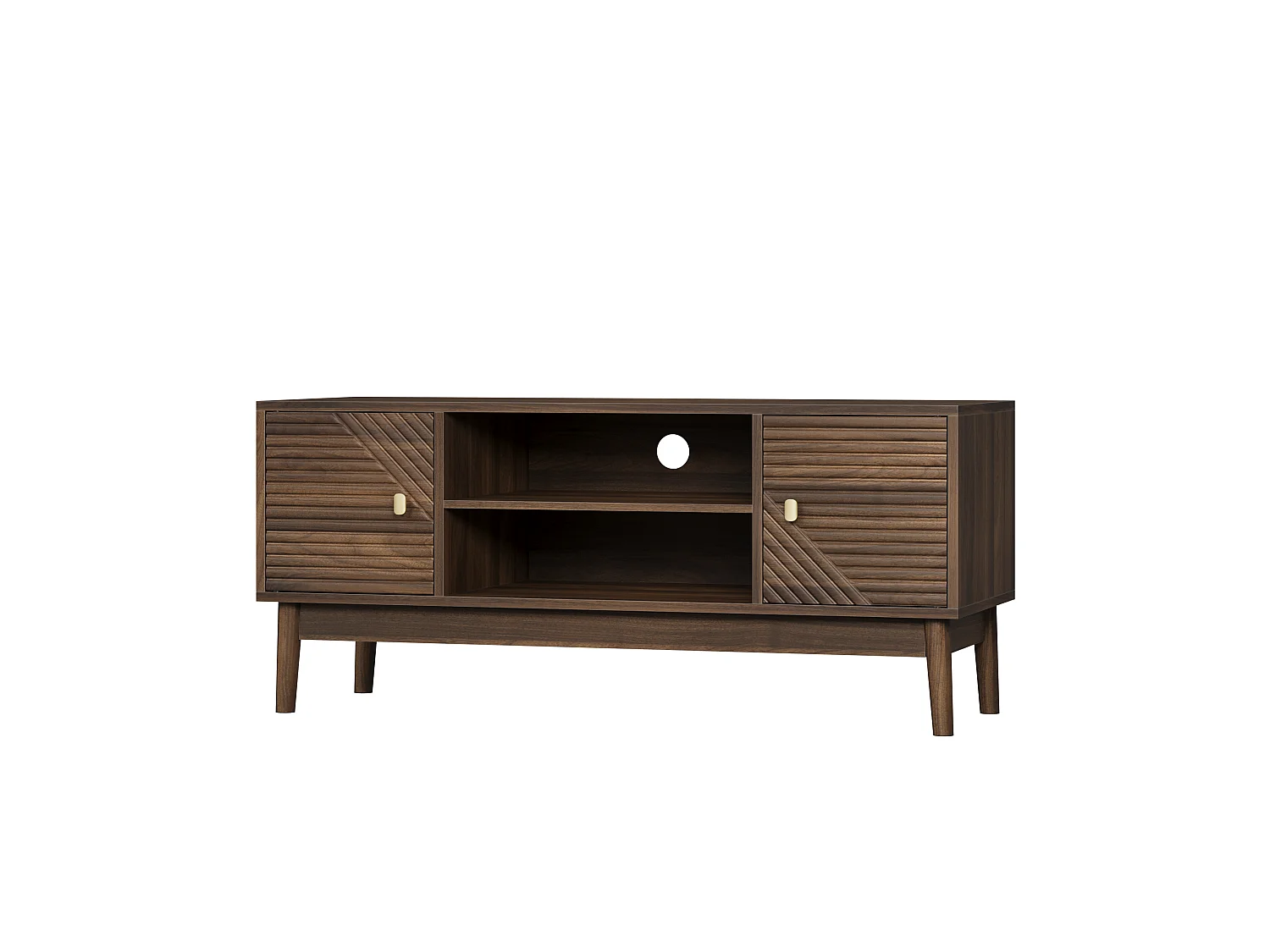 Meuble TV effet bois vintage 2 portes et 2 niches