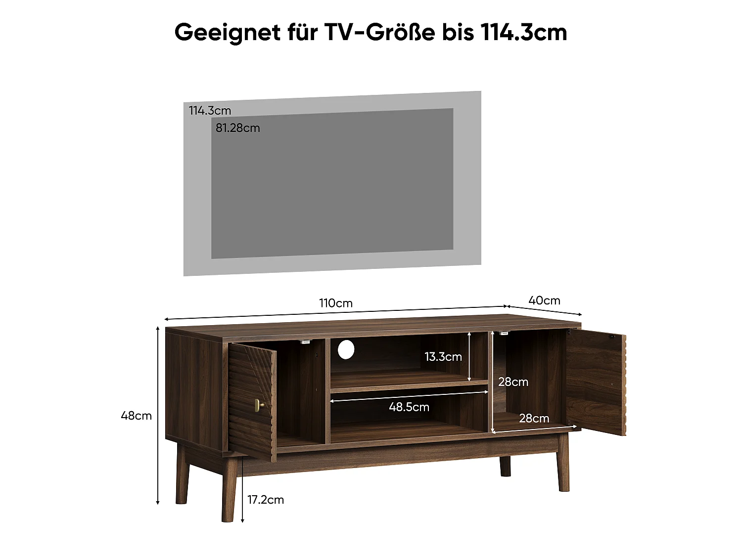 Meuble TV effet bois vintage 2 portes et 2 niches