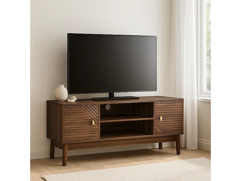 URBAN MEUBLE Meuble TV effet bois vintage 2 portes et 2 niches