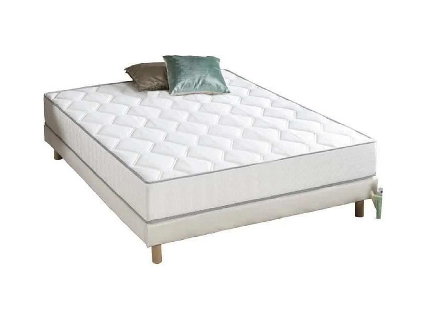 Ensemble Matelas ressorts + Sommier tapissier 140 x 190 cm - Confort équilibré - Epaisseur 23 cm - Galon gris