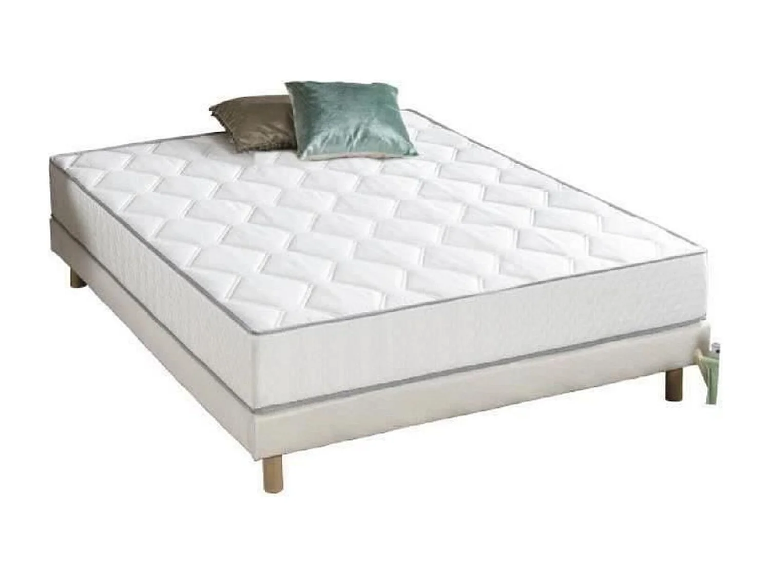 Ensemble Matelas ressorts + Sommier tapissier 140 x 190 cm - Confort équilibré - Epaisseur 23 cm - Galon gris
