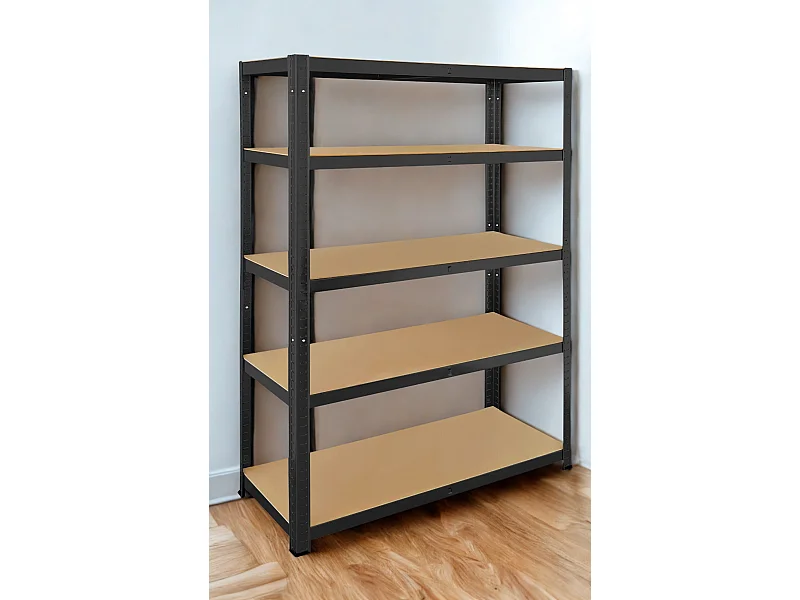 Rack en métal MDF/Noir – 180 x 90 x 45 cm - 5 étagères - Montage facile sans boulons