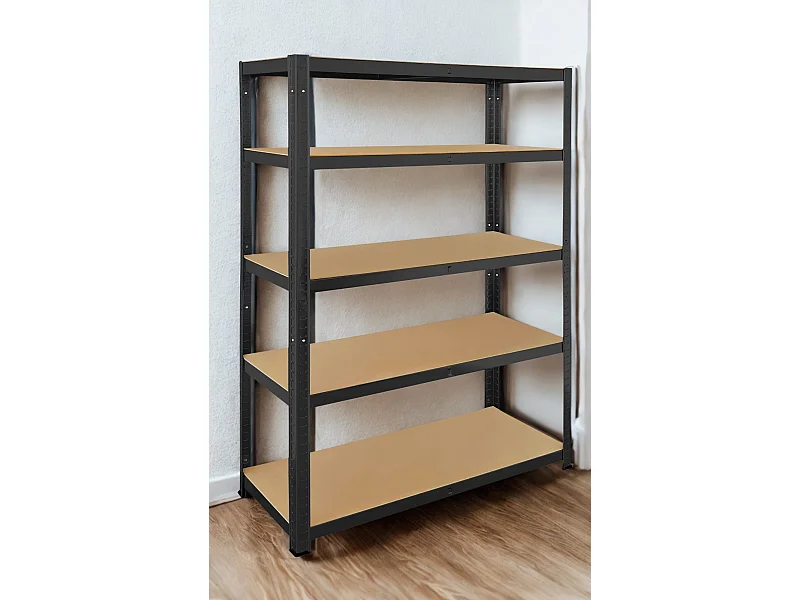 Rack en métal noir MDF – 150 x 75 x 30 cm - 4 étagères - Montage facile sans boulons
